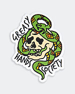 greasy snake grip on a skull graphic sticker