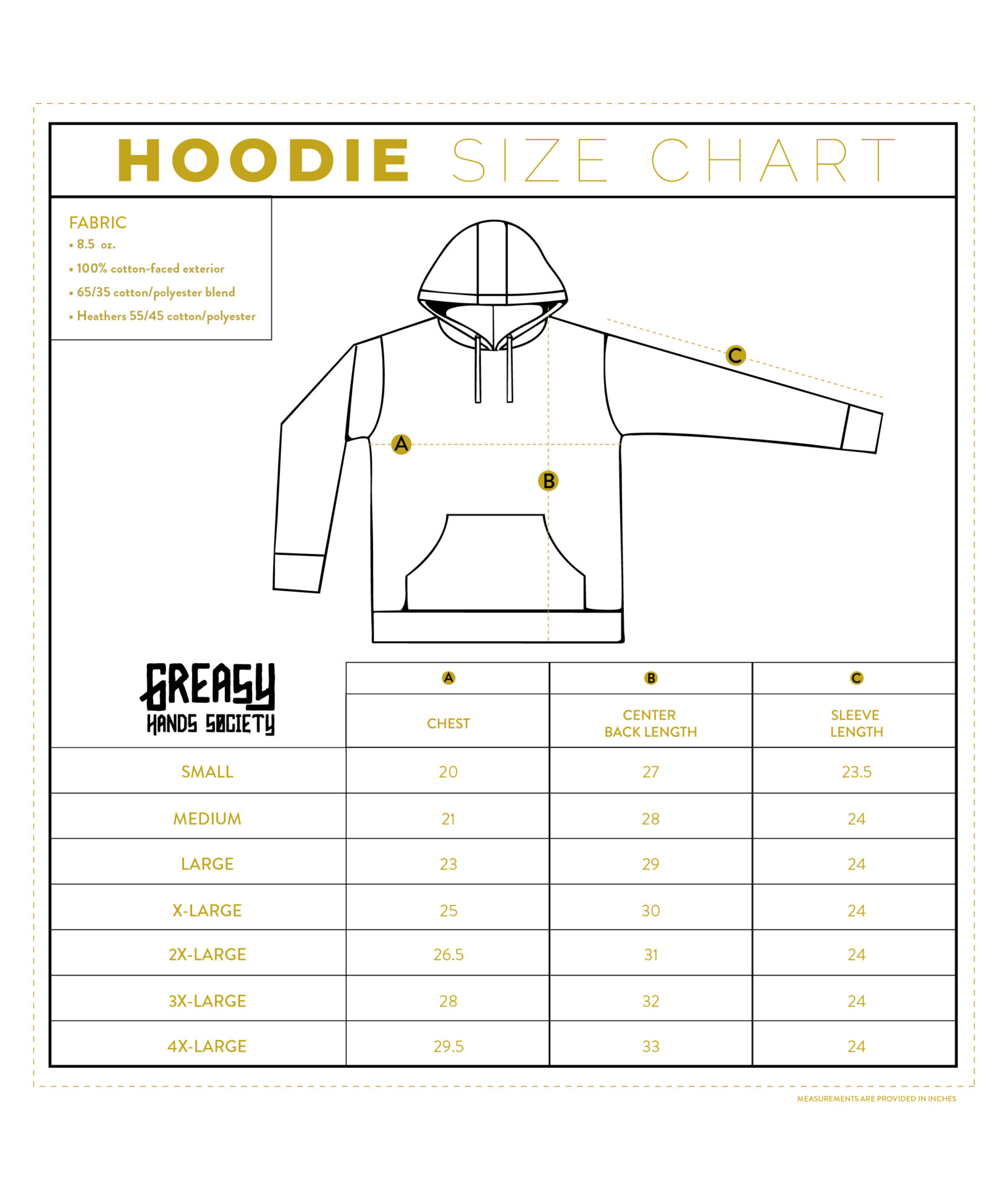 hoodie size chart